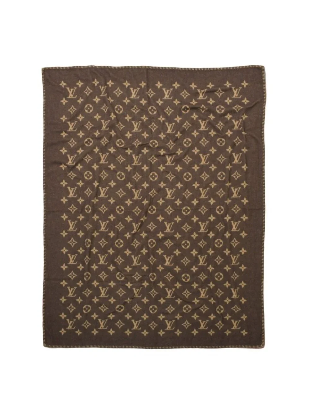 Louis Vuitton Plaid Neo Monogram Blanket Wool Cashmere Brown Beige